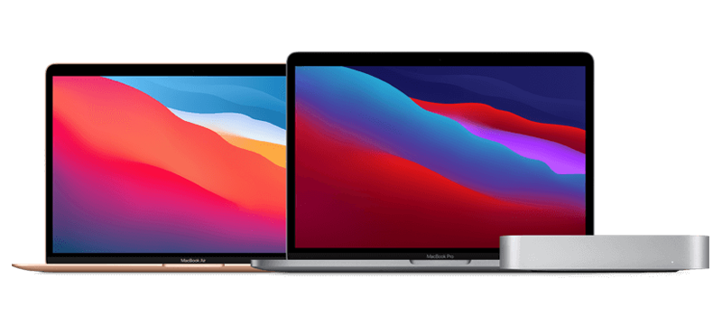 左からMacBook Air 、MacBook Pro 13インチ、Mac mini