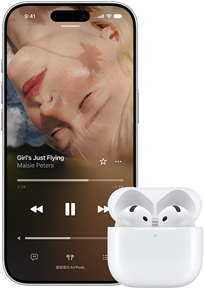 蓋の開いた充電ケースに入ったAirPodsの隣にiPhoneがある