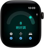 ブラックアルミニウムケースのApple Watch Series 12。「8」という準備度スコアが表示されている。外観の右側面にはDigital Crown