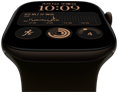 ダークブロンズのアルミニウムケースのApple Watch Series 12。モジュラーの文字盤に、曜日と日付、ワークアウト、アクティビティリング、Apple Musicのコンプリケーションが表示されている。外観の右側面にはDigital Crown。オリーブのスポーツバンド