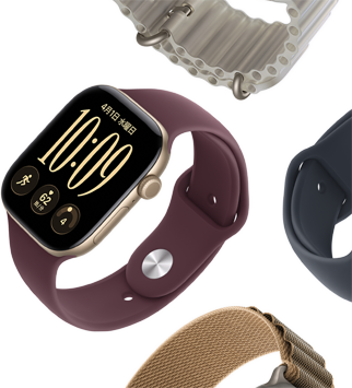 Apple Watch Series 11のバンド：パープルフォグのスポーツバンド、アンカーブルーのオーシャンバンド、ライトブルーのアルパインループ