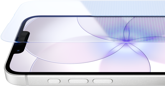 Ceramic Shield 2を採用したiPhone 17eの前面の外観、側面の外観、カラーはホワイト、アクションボタンと音量調節ボタン