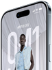 iPhone Air、前面の外観と側面の外観。ロック画面を表示したオールスクリーンのディスプレイが見えている