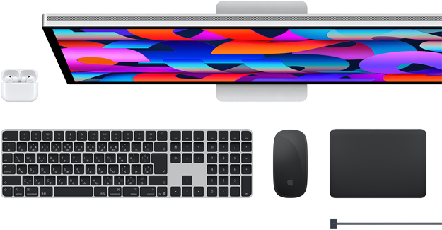 Macアクセサリ：AirPods、Studio Display、Magic Keyboard、Magic Mouse、Magic Trackpad、MagSafe充電ケーブル