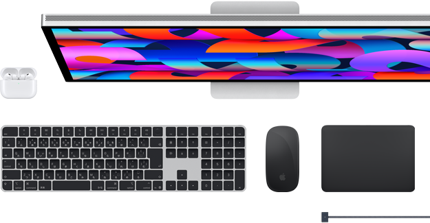 Macアクセサリ:AirPods、Studio Display、Magic Keyboard、Magic Mouse、Magic Trackpad、スペースブラックのMagSafe充電ケーブル