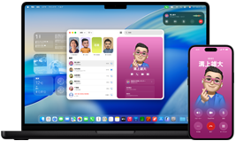 MacBook ProとiPhone 16 Plus。両方の画面で電話アプリが開かれており、同じ連絡先が表示されている
