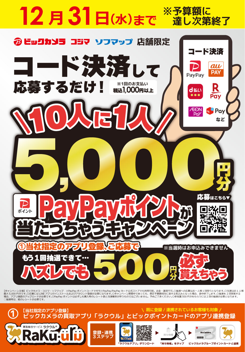 コード決済して応募するだけ！10人に1人 5,000円分PayPayポイントが当たっちゃうキャンペーン