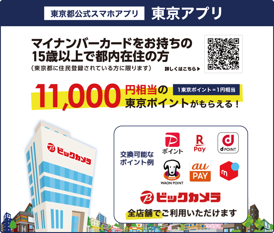 マイナンバーカードをお持ちの15歳以上で都内在住の方 11,000円相当の東京ポイントがもらえる！