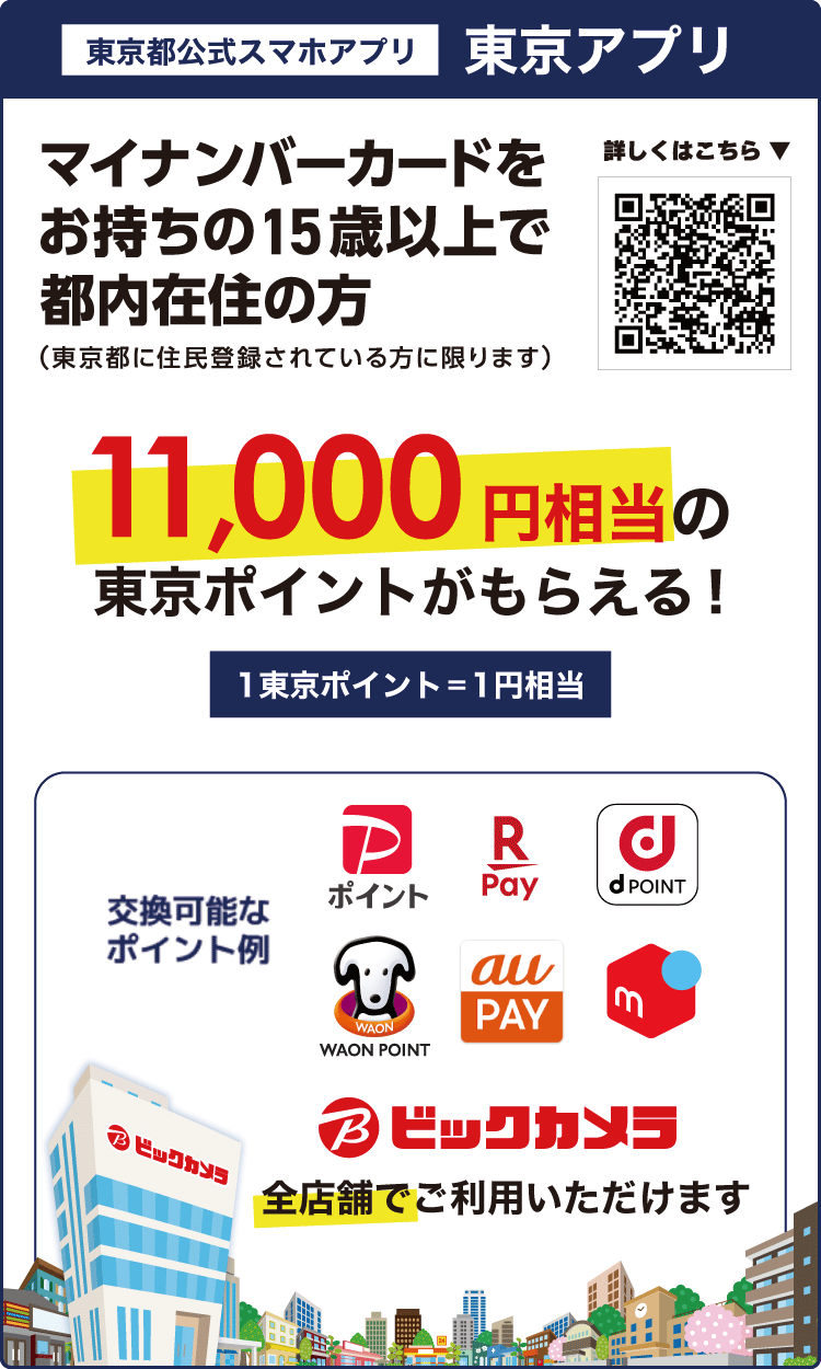 マイナンバーカードをお持ちの15歳以上で都内在住の方 11,000円相当の東京ポイントがもらえる！