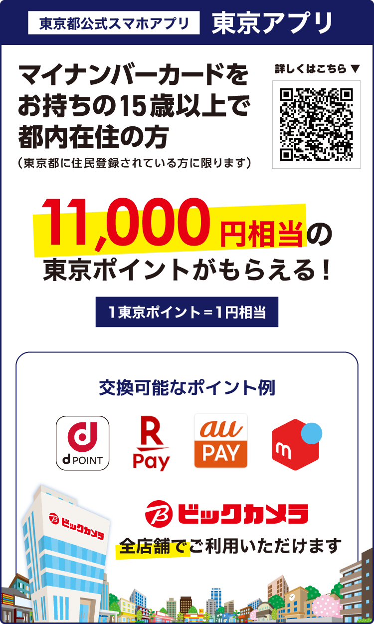 マイナンバーカードをお持ちの15歳以上で都内在住の方 11,000円相当の東京ポイントがもらえる！