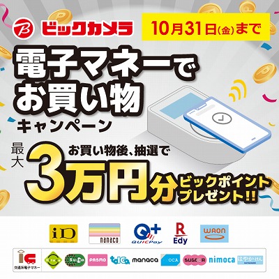 電子マネーでお買い物キャンペーン 10月31日（金）まで
